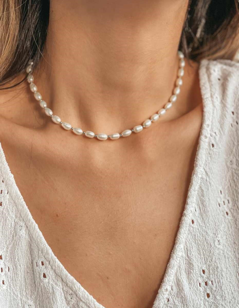 Chérie silver necklace - Natural pearls