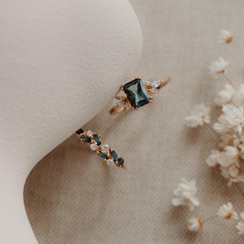 Silver ring Golden Verdure - London Blue Topaz