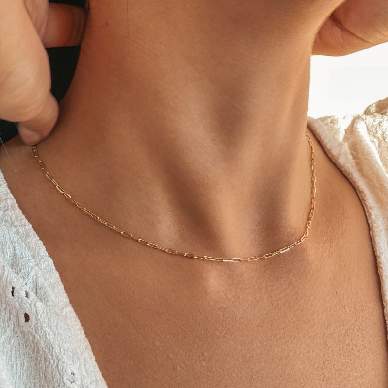 Colier din argint choker Golden Paperclip - Indira