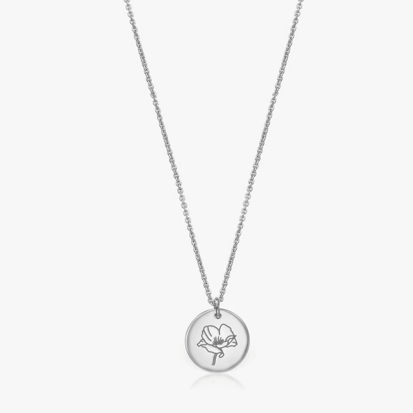 Silver necklace Birth Flower Silver - August Poppy