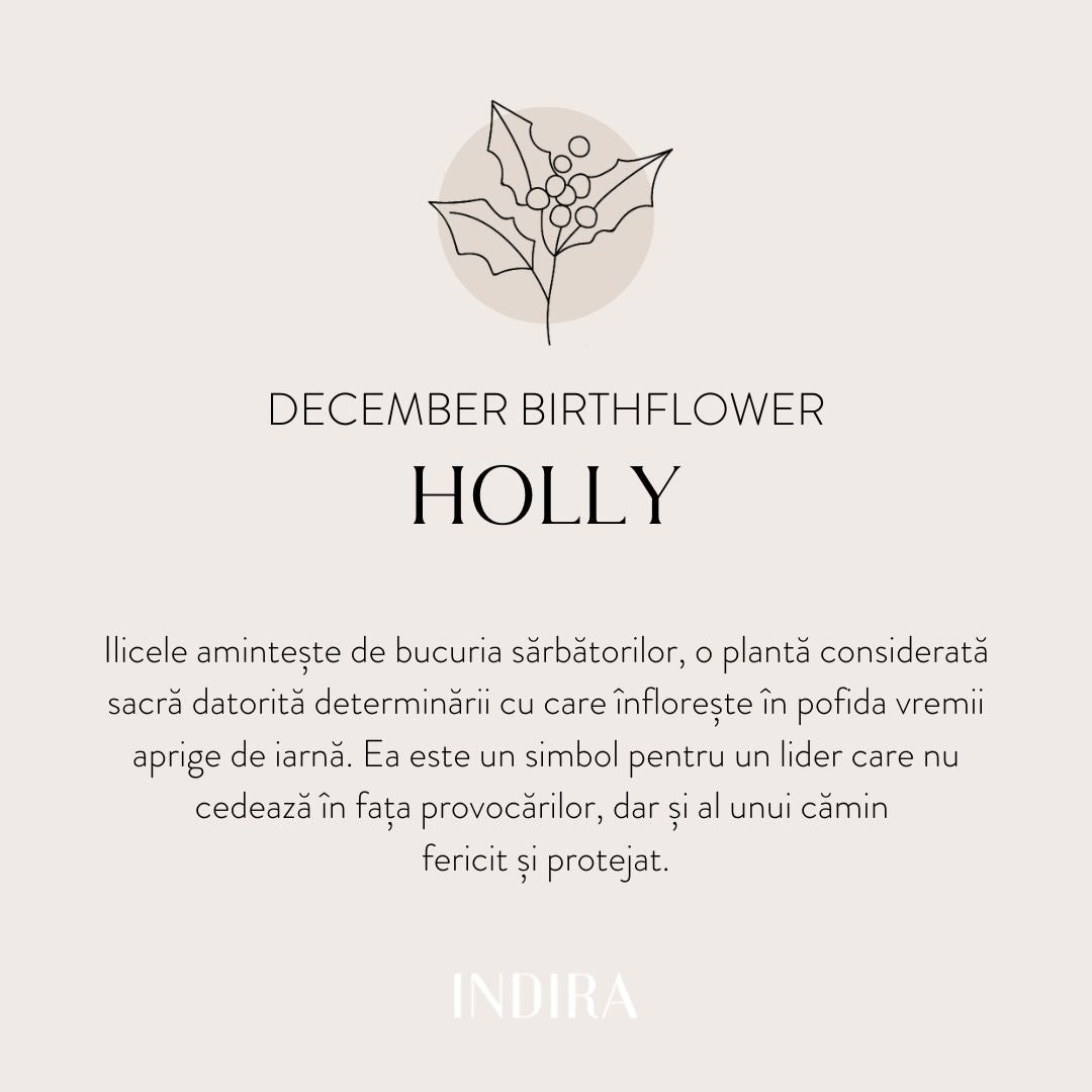 Pandantiv din aur alb Birth Flower - December Holly - Indira