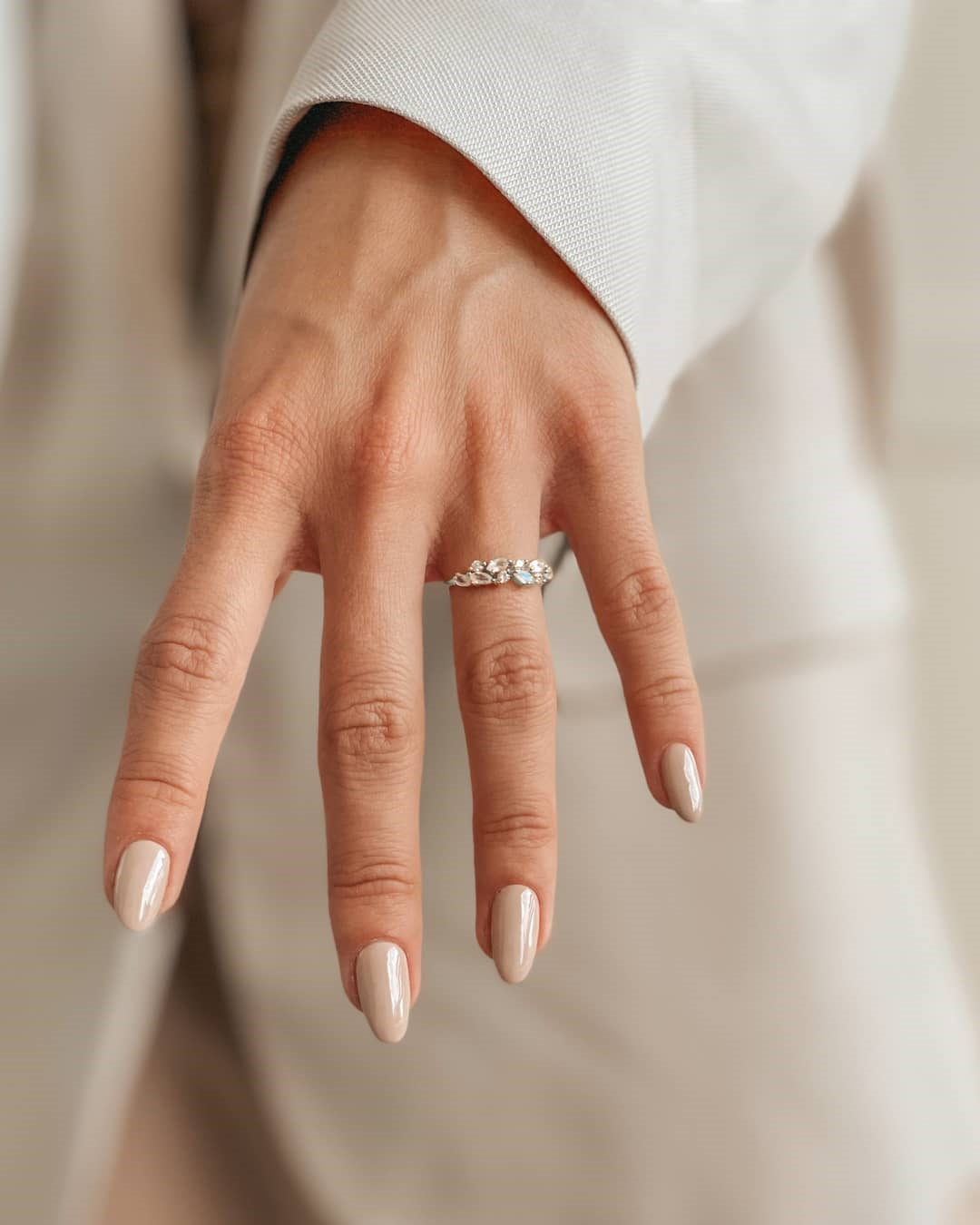 Golden Greenery silver ring - Moonstone